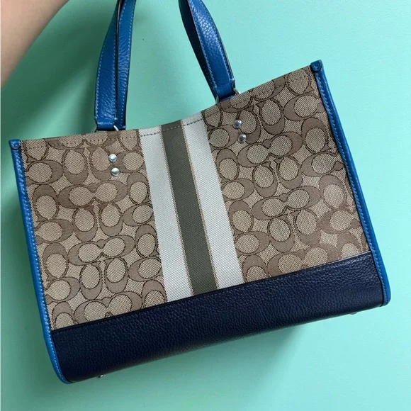 Coach Brown and Blue Canvas Tote - Picture 2 of 5